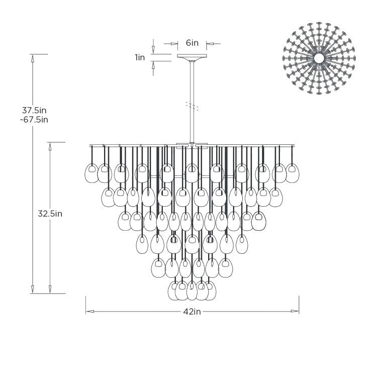 Jacqueline Large Chandelier DLC47 clean dimension drawing
