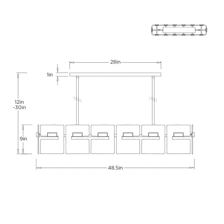 Vetrina Linear Chandelier DLC49 clean dimension drawing