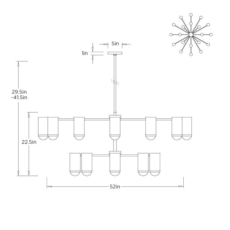 Loryn Chandelier DLC55 clean dimension drawing