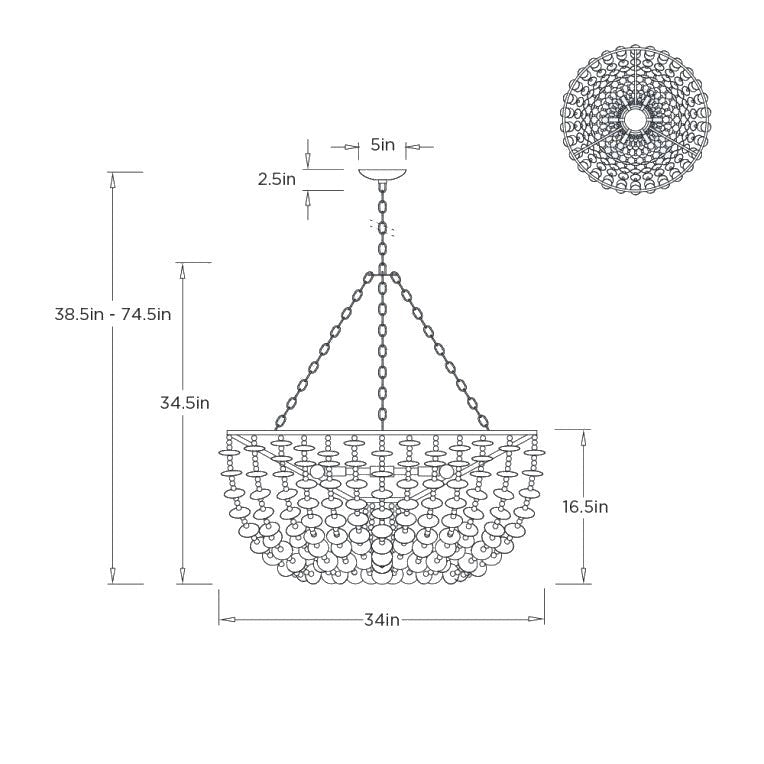 Cyprus Beaded Chandelier DMI33 clean dimension drawing
