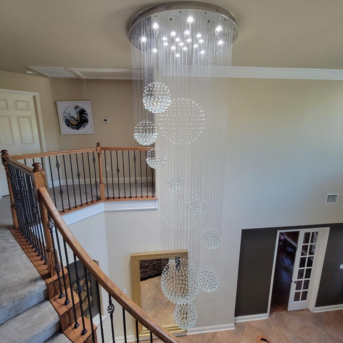 K9 Crystal Raindrop Globe Spiral Chandelier for Entryway and Staircase