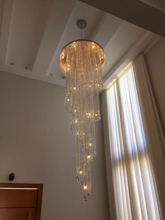 Modern Extra Long Round Spiral Crystal Chandelier with Chrome Finish and K9 Crystals