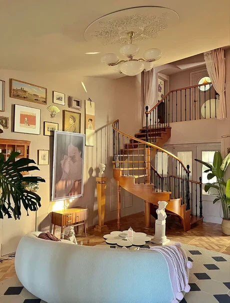 Mid-Century Scandinavian American Vintage White Opal Brass Chandelier for Living Room / bedroom