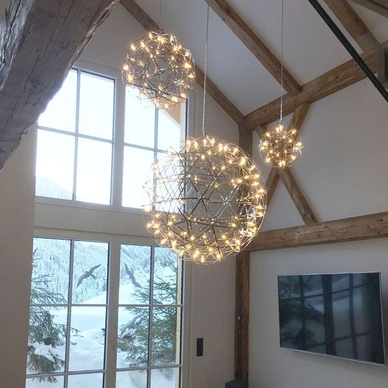 Round Starry Sky Chandelier Light Fire Ball Ceiling Lighting for Living Room / cottage / high-Ceiling