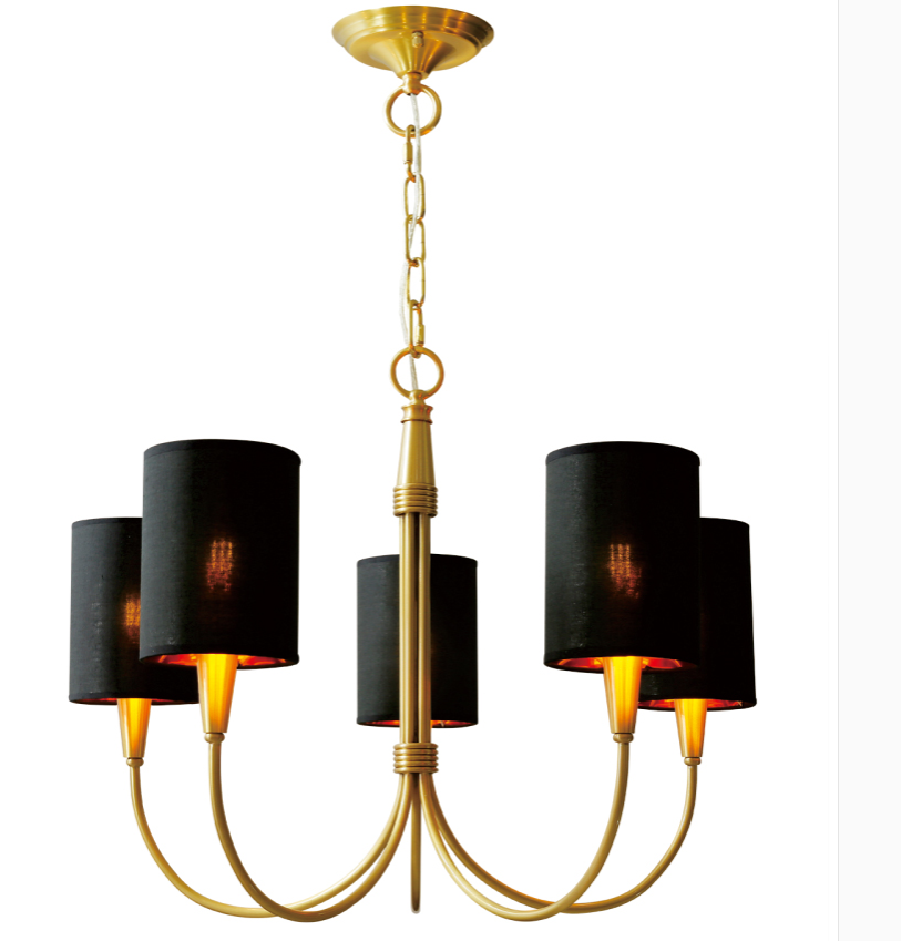 Brass Chandelier|mid Century Ceiling Fixtures Light|fabric Shades Adjustable Chain Pendant