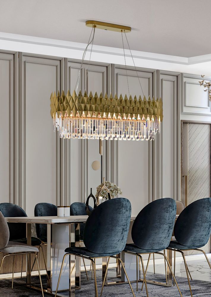 Luxury Crystal Chandelier with Gold Finish, Round or Rectangular Shape, Stainless Steel Quality for Living