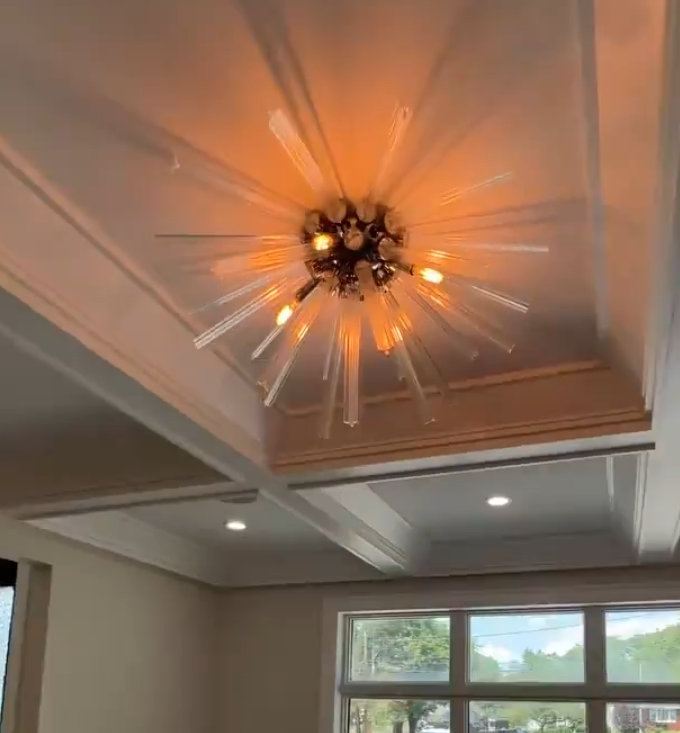 Flush Mount Sputnik Chandelier with Crystal and Metal Finish