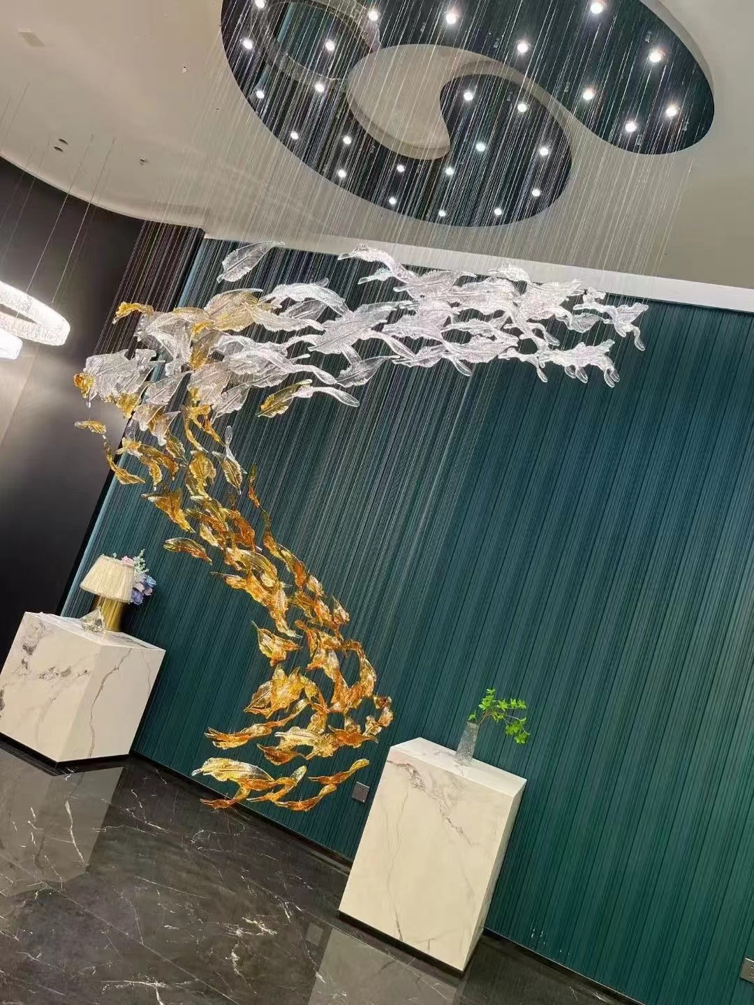 Galaxy Glass Feathers Flying Chandelier