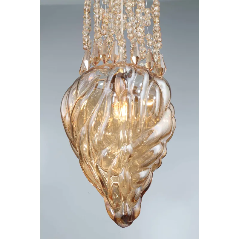 Modern Floating Blown Amber Glass Chandelier for High-Ceiling