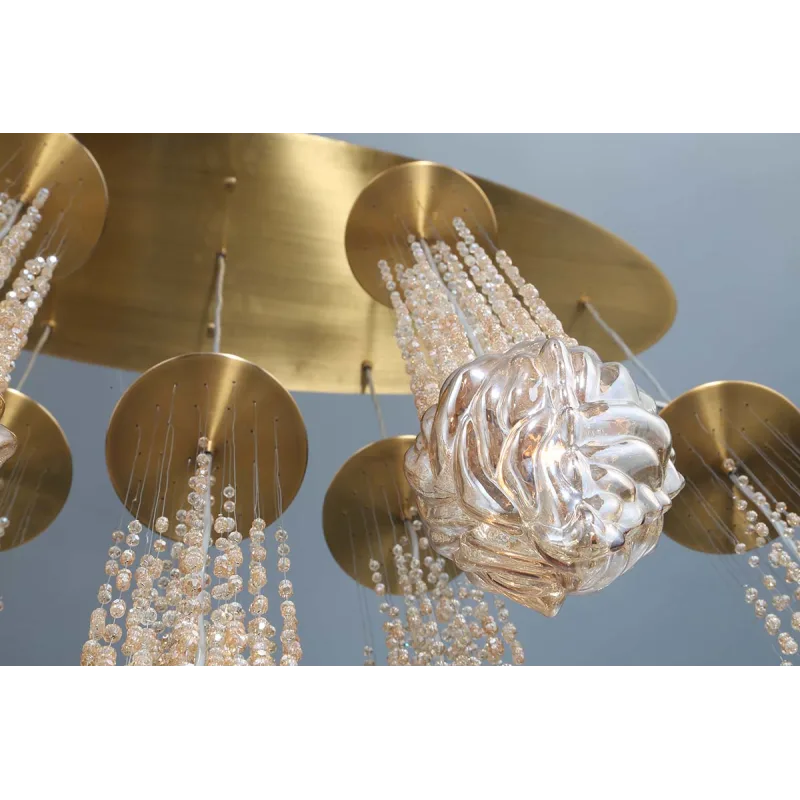 Modern Floating Blown Amber Glass Chandelier for High-Ceiling