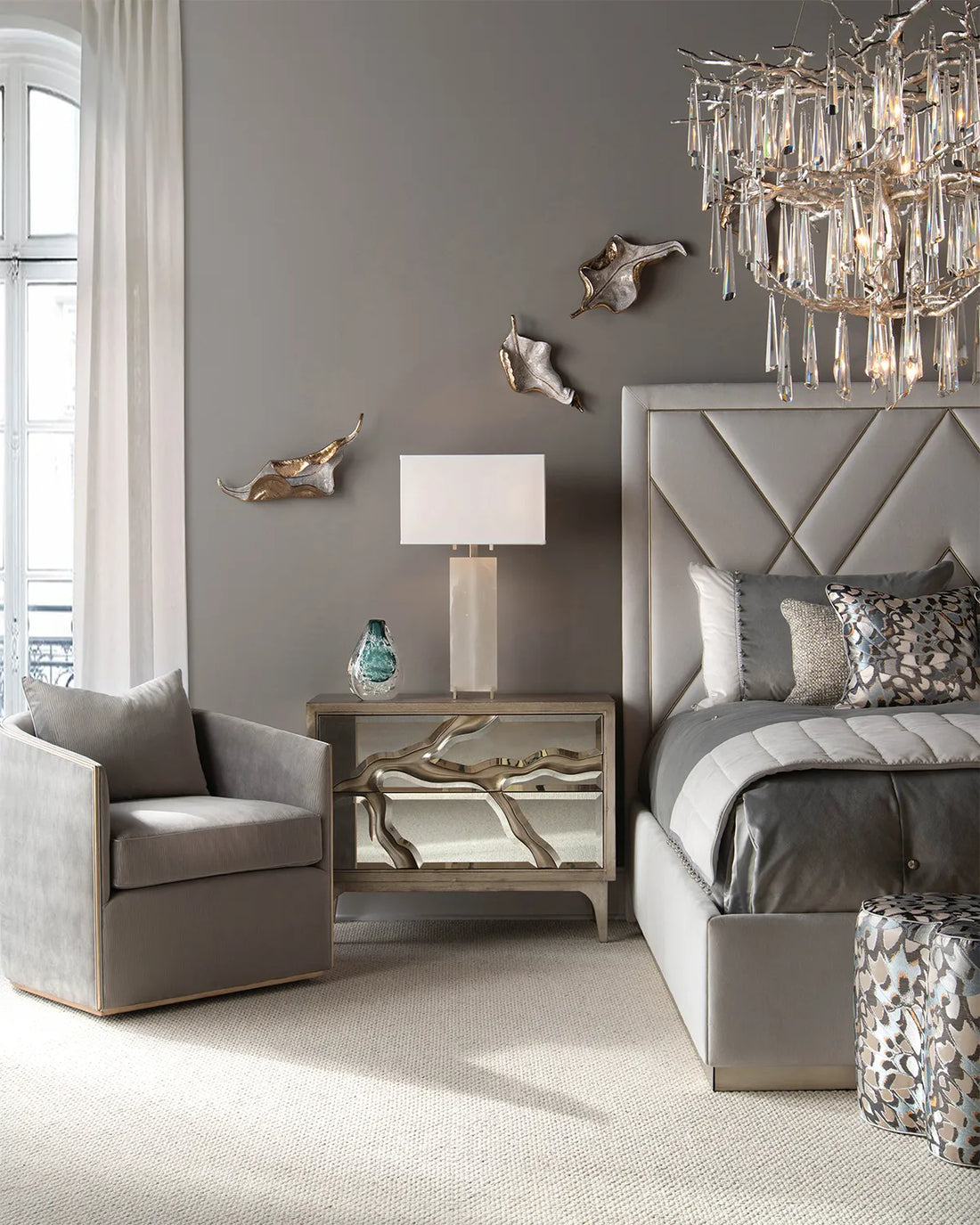 Lucent Twelve-Light Branch Crystal Drop Chandelier