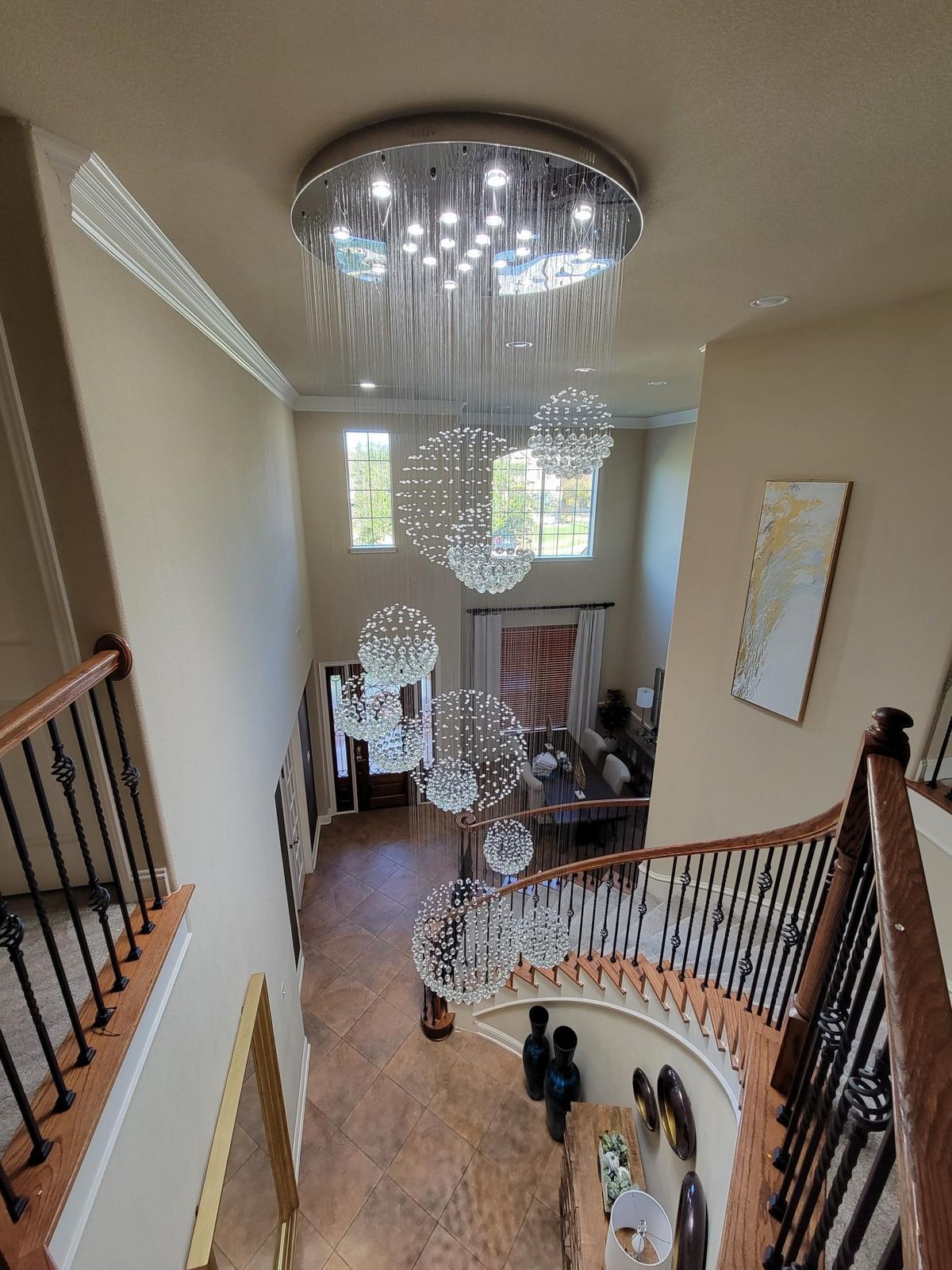 K9 Crystal Raindrop Globe Spiral Chandelier for Entryway and Staircase