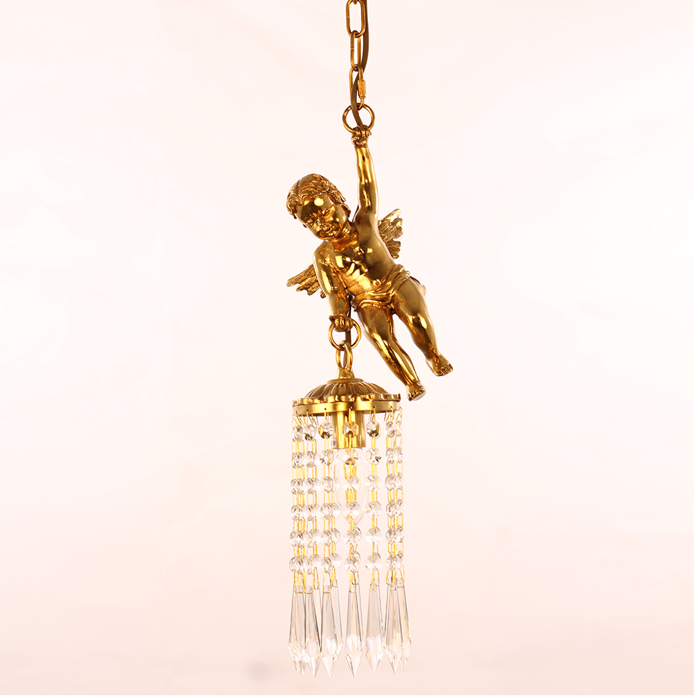 Mini Cast Copper Angel Crystal Pendant Light