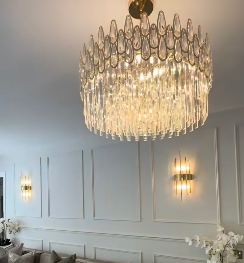 Modern Round / rectangular Raindrop Crystal Chandelier for Low-Ceiling