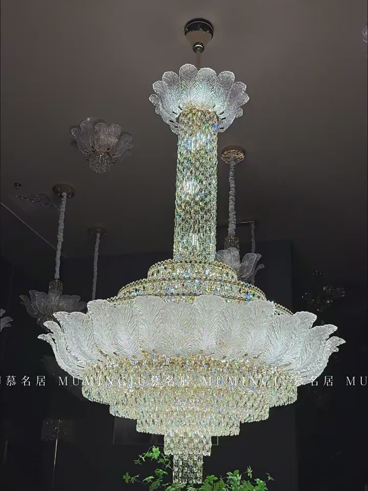 Extra Large Glass Petals Crystal Chandelier for High-Ceiling