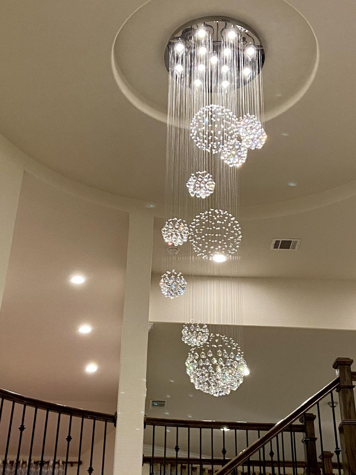 K9 Crystal Raindrop Globe Spiral Chandelier for Entryway and Staircase