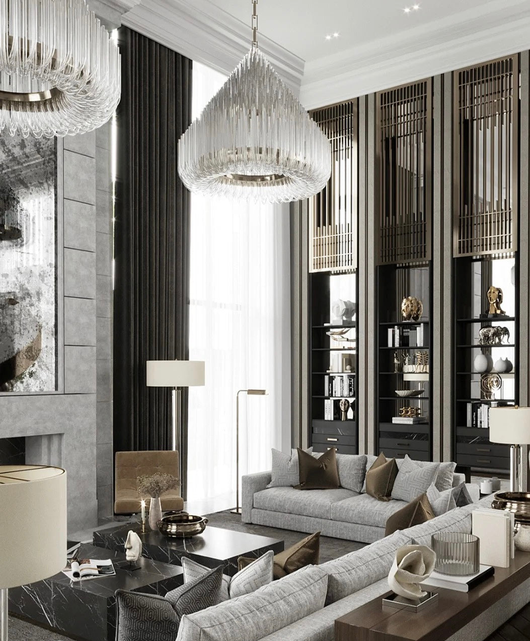 Extra Large Round Modern Chandelier with Clear Glass Tubes and Silver Metal Finish for Living Room Hotel Lobby