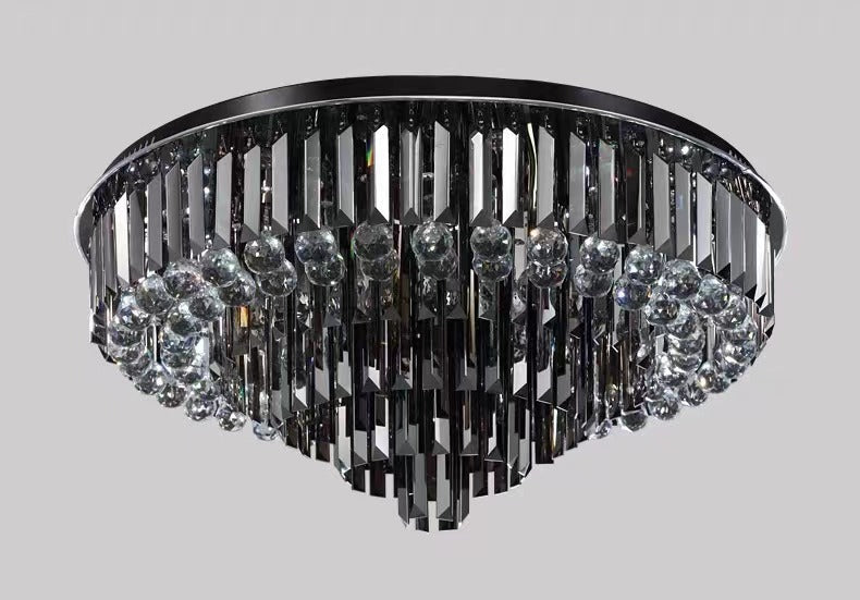 Smoke Gray Crystal Round Flush Mount Chandelier Light Luxury Finish