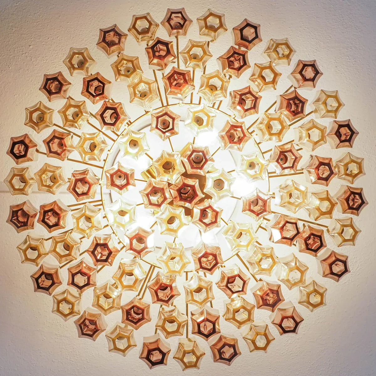 Prismatico 91 Elements Amber and Amethyst Compact Glass Chandelier 25"