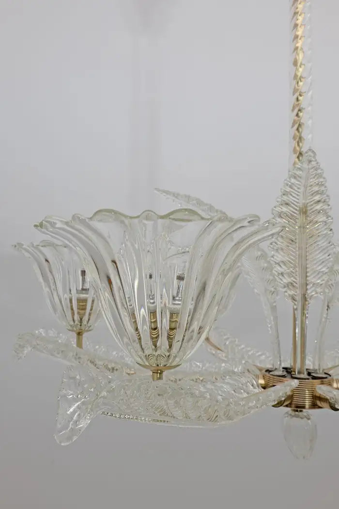 Vintage Italian 6-Arm Glass Chandelier for Low-Ceiling Bedroom / dining Room