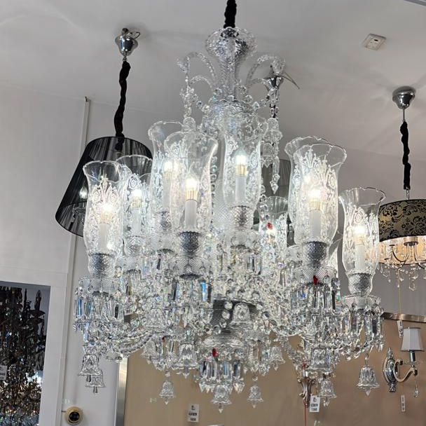 Luxury Floral Lampshade Crystal Chandelier for Low-Ceiling