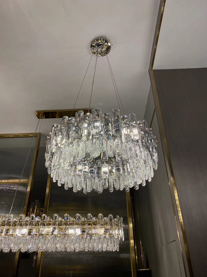 Light Luxury Round / rectangular Clear Crystal Chandelier in Champagne Gold / chrome Finish for Living /