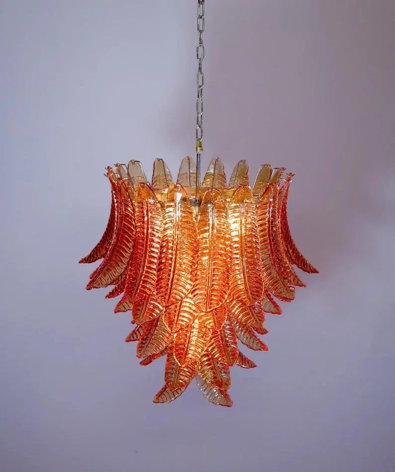 Murano Chandelier – 52 Glass Leaves – Amber