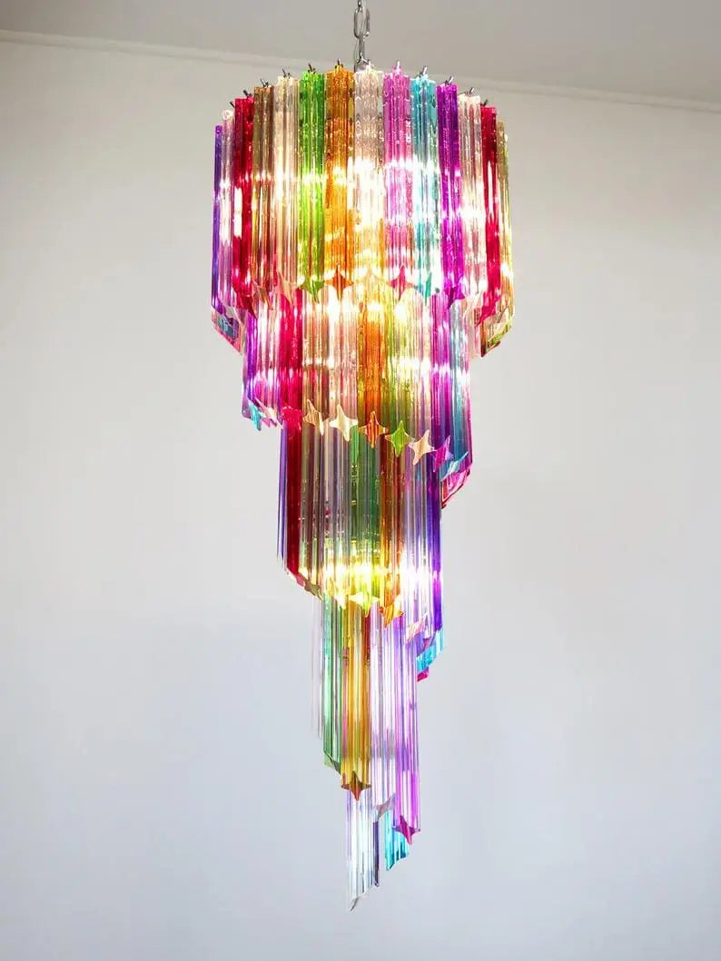 Murano Glass Chandelier – Spiral – 86 Prisms – Multi