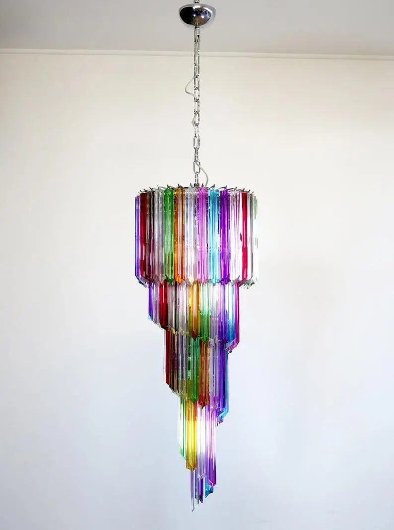 Murano Glass Chandelier – Spiral – 86 Prisms – Multi