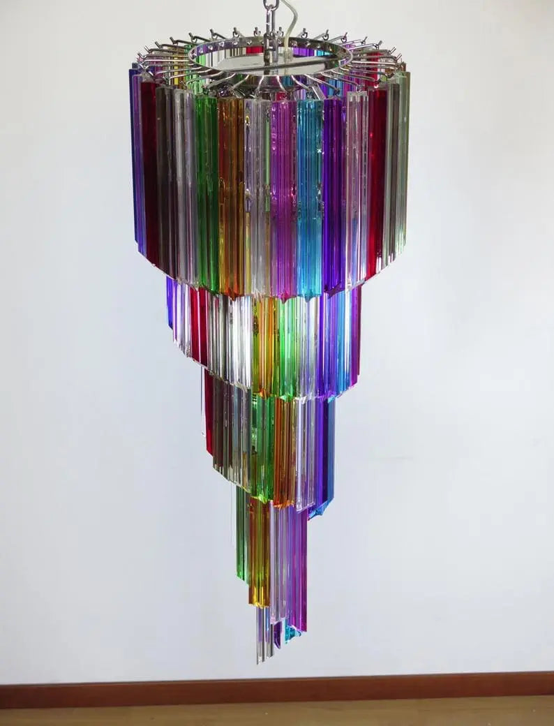 Murano Glass Chandelier – Spiral – 86 Prisms – Multi
