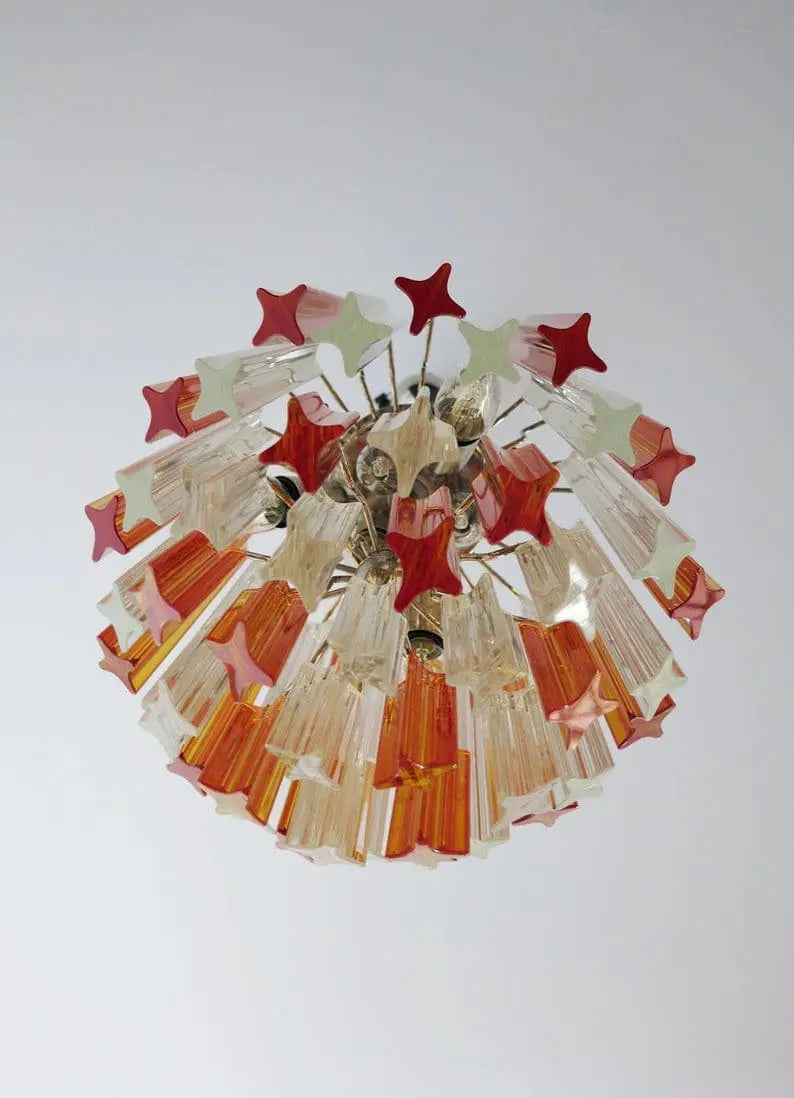 Murano Glass Chandelier – 47 Prisms – Amber / transparent