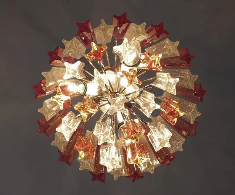 Murano Glass Chandelier – 47 Prisms – Amber / transparent