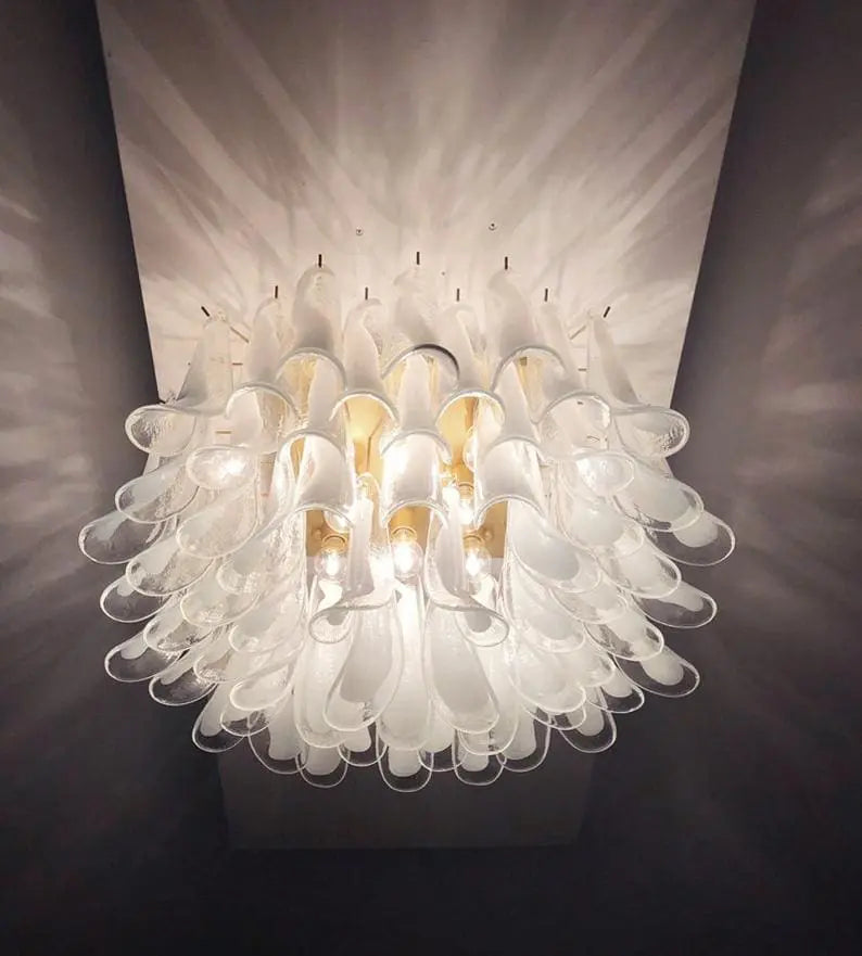 Murano Ceiling Lamp – 64 Petals – Transparent / white
