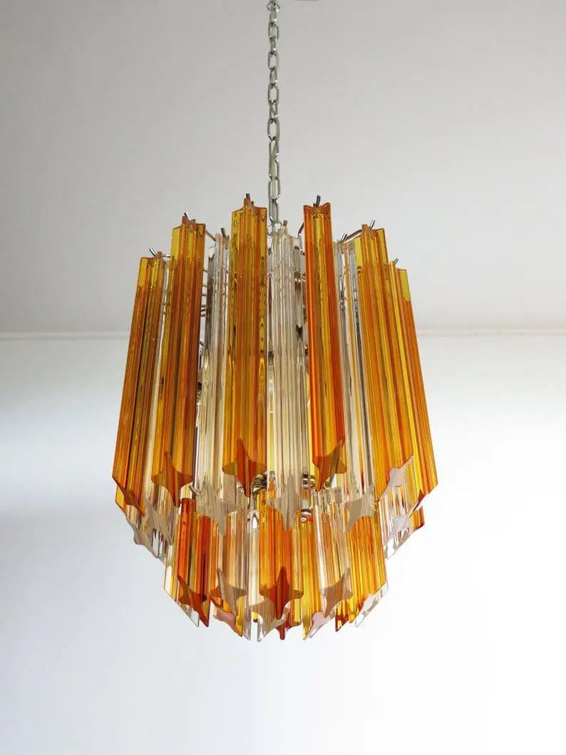 Murano Glass Chandelier – 47 Prisms – Amber / transparent
