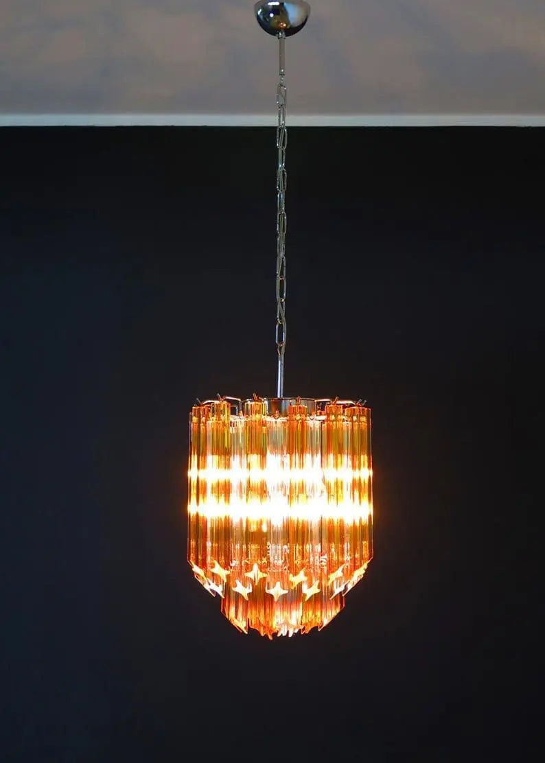 Murano Glass Chandelier – 47 Prisms – Amber / transparent