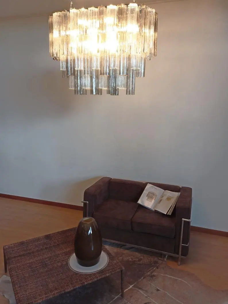 Murano Glass Chandelier – 62 Tubes – Smoked / transparent