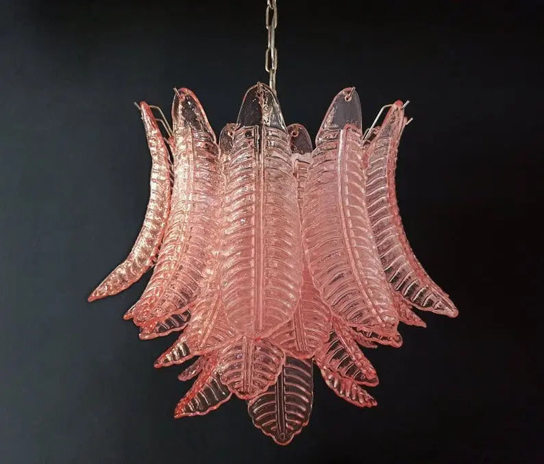 Murano Chandelier – 36 Glass Leaves – Pink