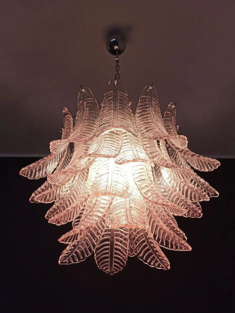 Murano Chandelier – 36 Glass Leaves – Pink