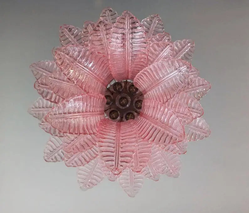 Murano Chandelier – 36 Glass Leaves – Pink