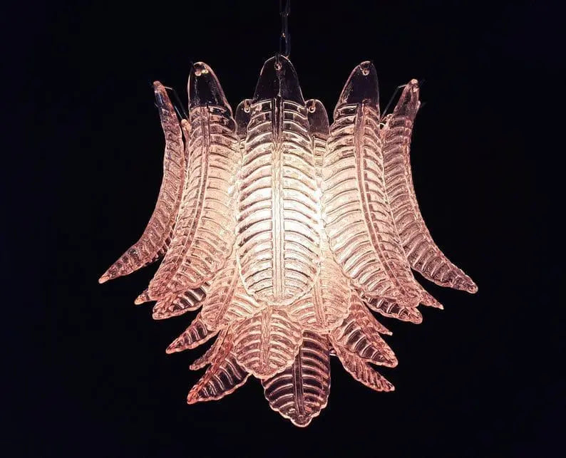 Murano Chandelier – 36 Glass Leaves – Pink