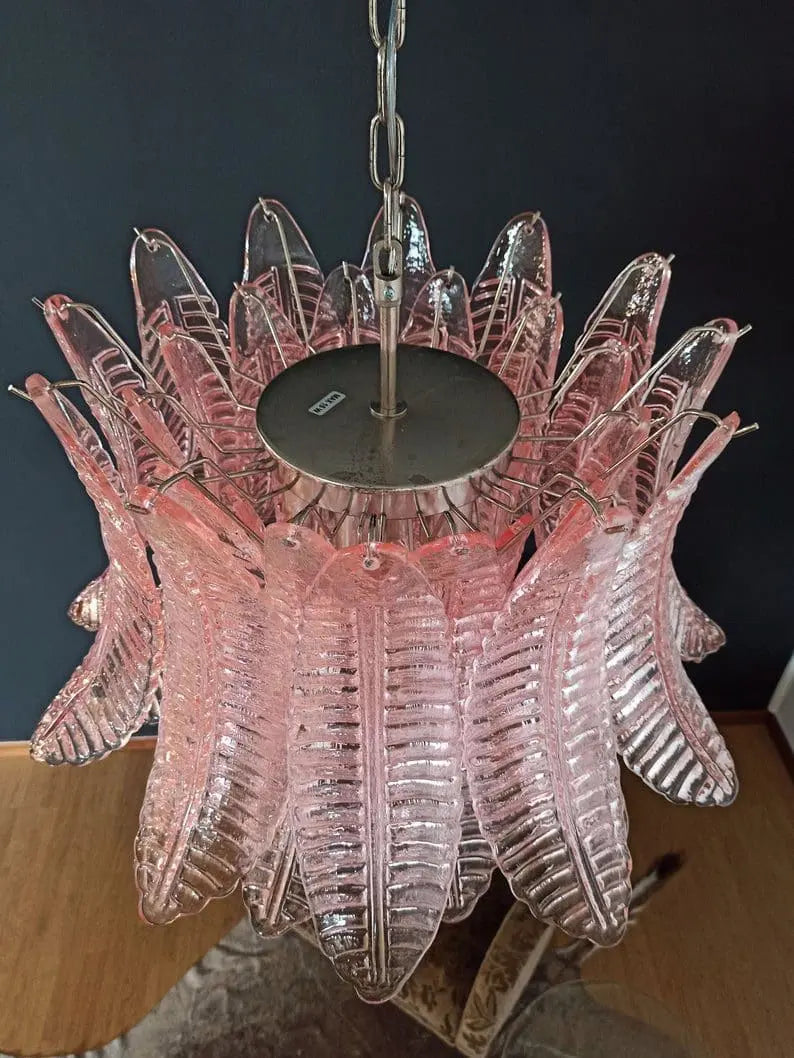 Murano Chandelier – 36 Glass Leaves – Pink