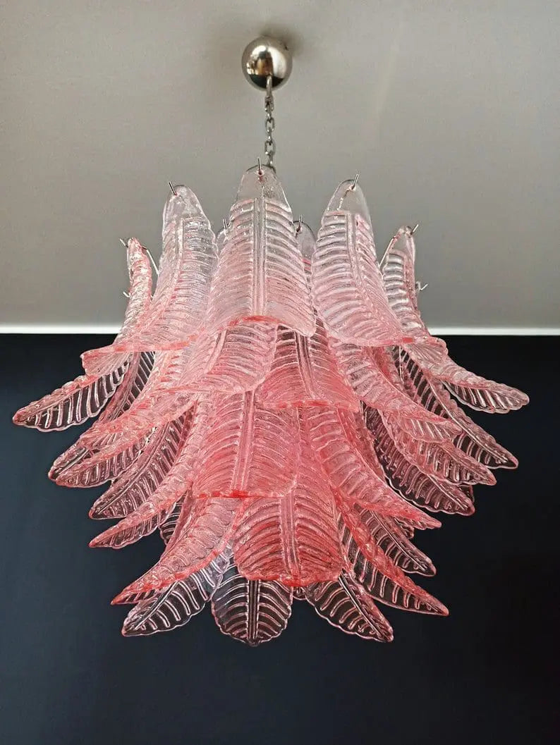 Murano Chandelier – 36 Glass Leaves – Pink
