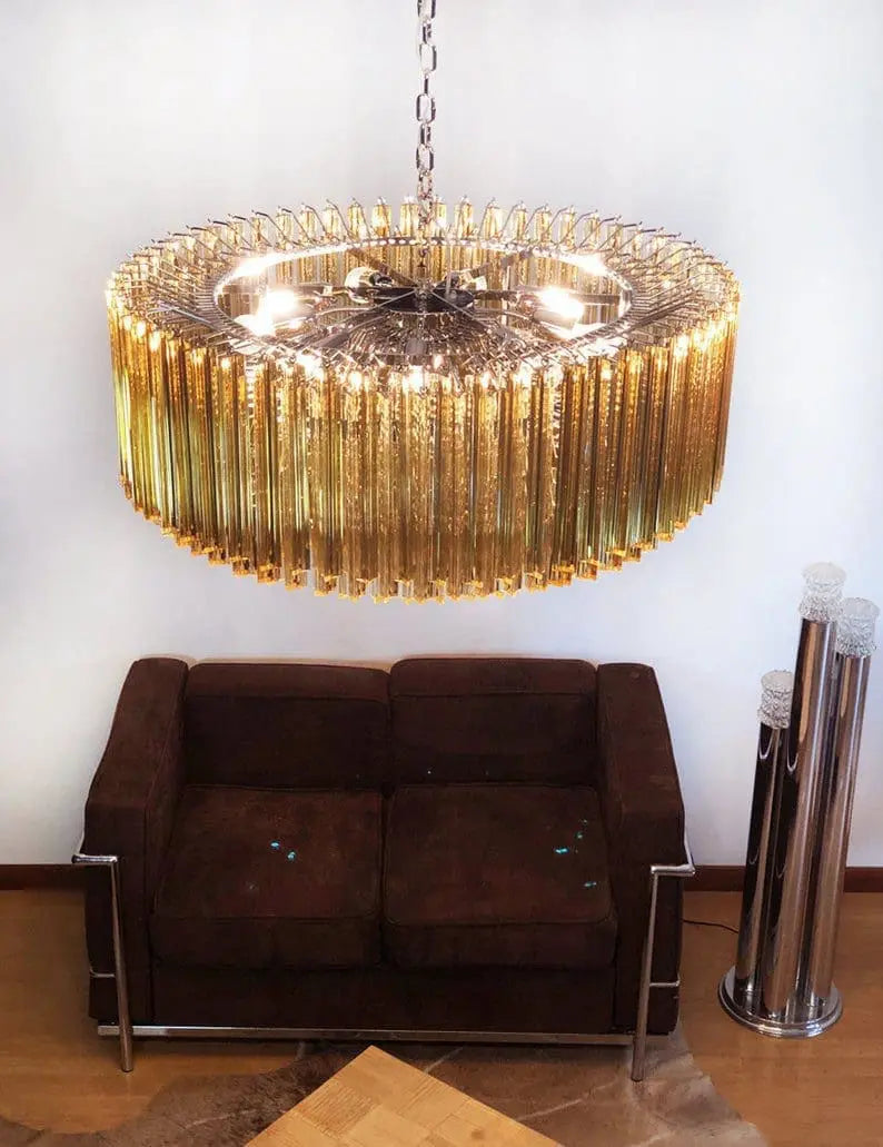 Murano Glass Chandelier – Triedri – 391 Prisms – Amber