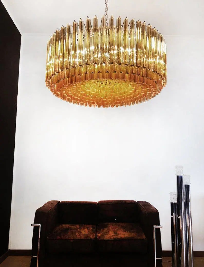 Murano Glass Chandelier – Triedri – 391 Prisms – Amber