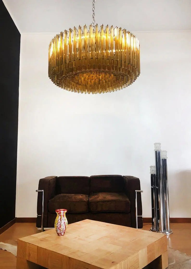 Murano Glass Chandelier – Triedri – 391 Prisms – Amber