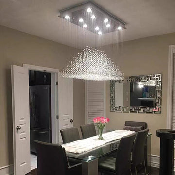 Square Flush Mounted Crystal Drops Chandelier Ceiling Pendant Light for Living / Dining Room