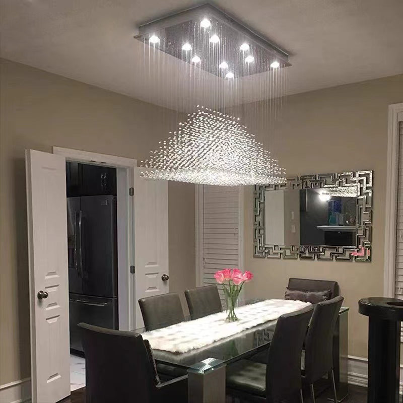 Square Flush Mounted Crystal Drops Chandelier Ceiling Pendant Light for Living / Dining Room