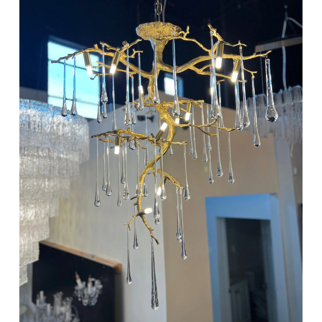 Willow Branching Crystal Chandelier in Natural Brass