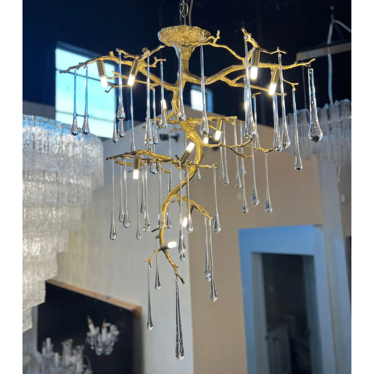 Willow Branching Crystal Chandelier in Natural Brass
