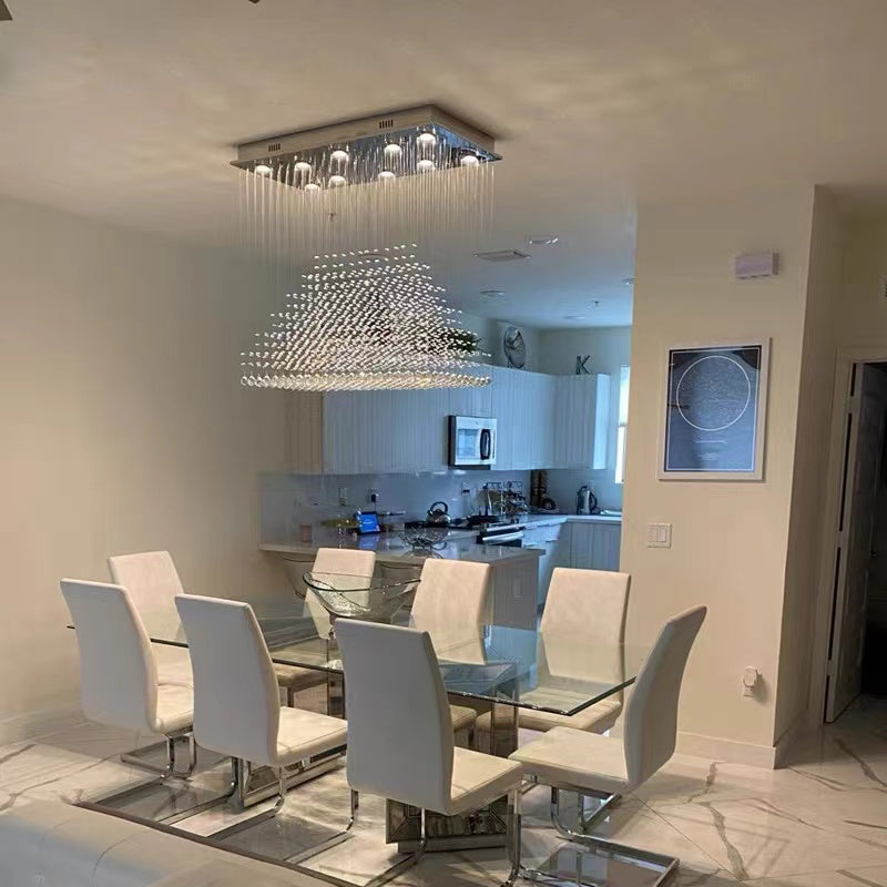 Square Flush Mounted Crystal Drops Chandelier Ceiling Pendant Light for Living / Dining Room